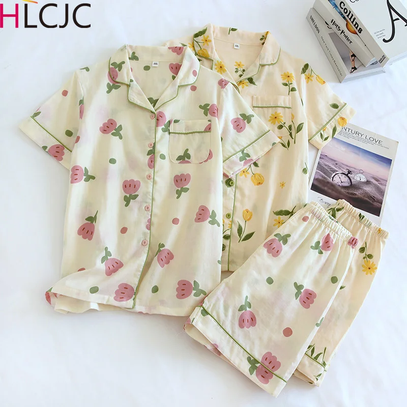 Summer Shorts Pajamas Sets Women 100% Gauze Cotton Japanese Fresh Sweet Short Sleeves Shorts Sleepwear Women Causal Home Clothes
Summer Shorts Pajamas Sets Women 100% Gauze Cotton Japanese Fresh Sweet Short Sleeves Shorts Sleepwear Women Causal Home Clothes