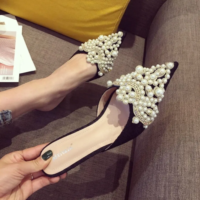 Large Pearl Women Shoe Autumn Lace Rhinestone Mid Heel Half Slipper Sandals Fashion Muller Shoes Casual Versatile Single Shoes
Large Pearl Women Shoe Autumn Lace Rhinestone Mid Heel Half Slipper Sandals Fashion Muller Shoes Casual Versatile Single Shoes