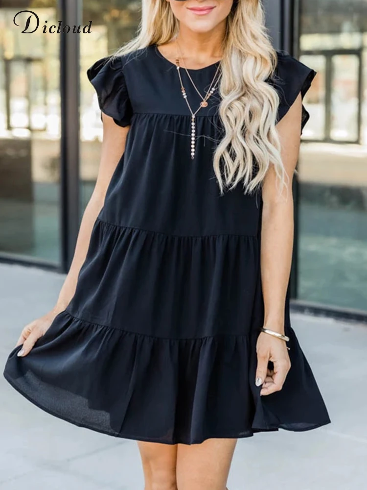 

DICLOUD женское летнее платье 2022, черное шифоновое многоуровневое платье Babydoll с коротким рукавом, сарафан для вечеринки, для беременных, офиса, ...