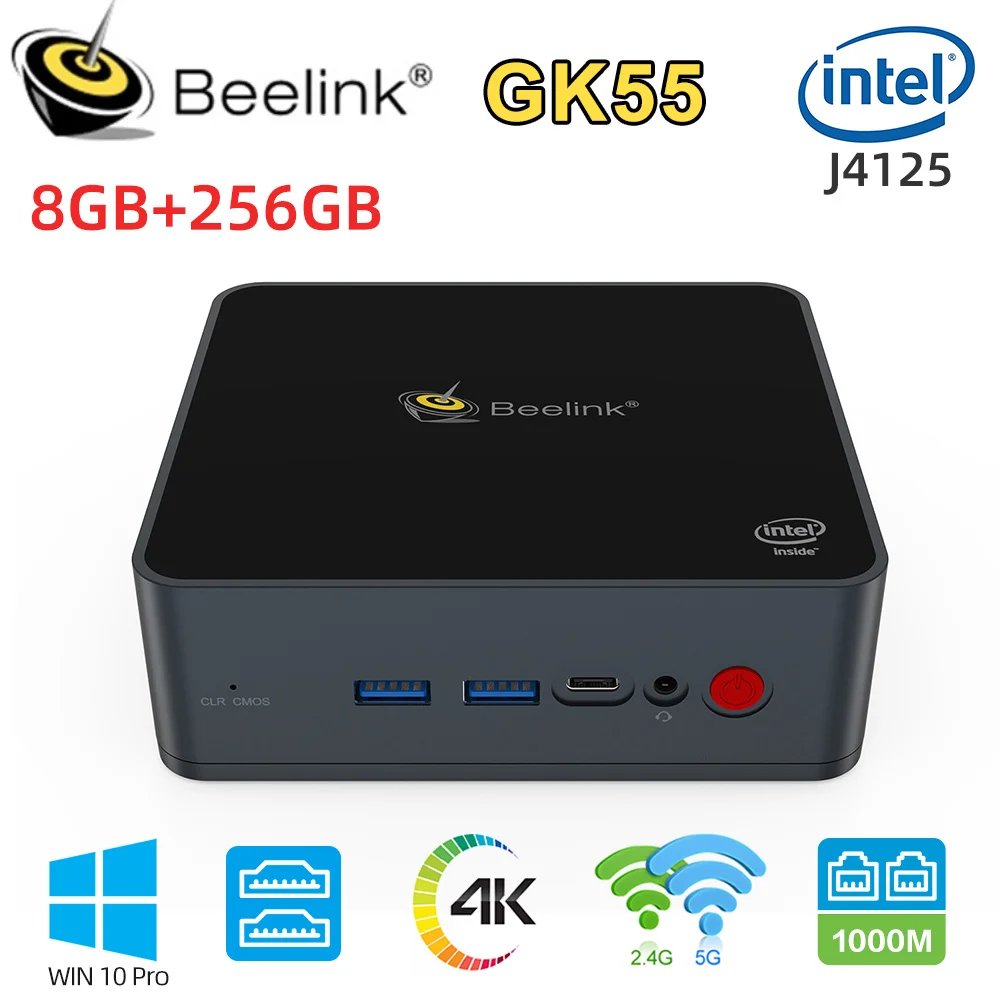 

Beelink GK55 Mini PC 8GB 256GB SSD Intel Celeron J4125 Quad Core DDR4 Windows 10 Desktop HD 1000M LAN Dual Wifi Computer 128GB