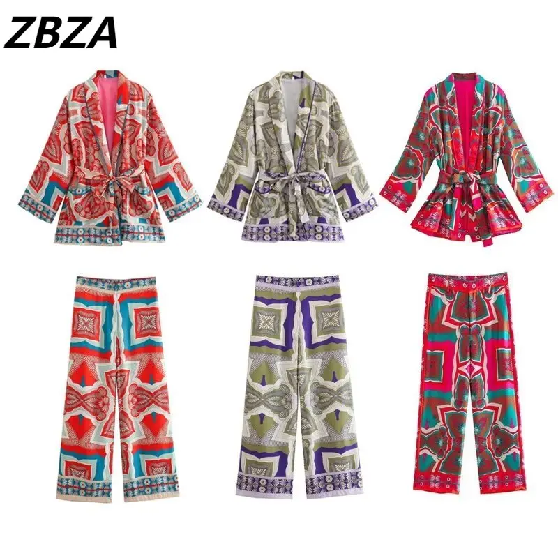 ZBZA Set Women 2 Pieces 2023 New With Belt Kimono Printing Coat Vintage Satin Printed Trousers Female Outerwear Chic Overshir
ZBZA Set Women 2 Pieces 2023 New With Belt Kimono Printing Coat Vintage Satin Printed Trousers Female Outerwear Chic Overshir