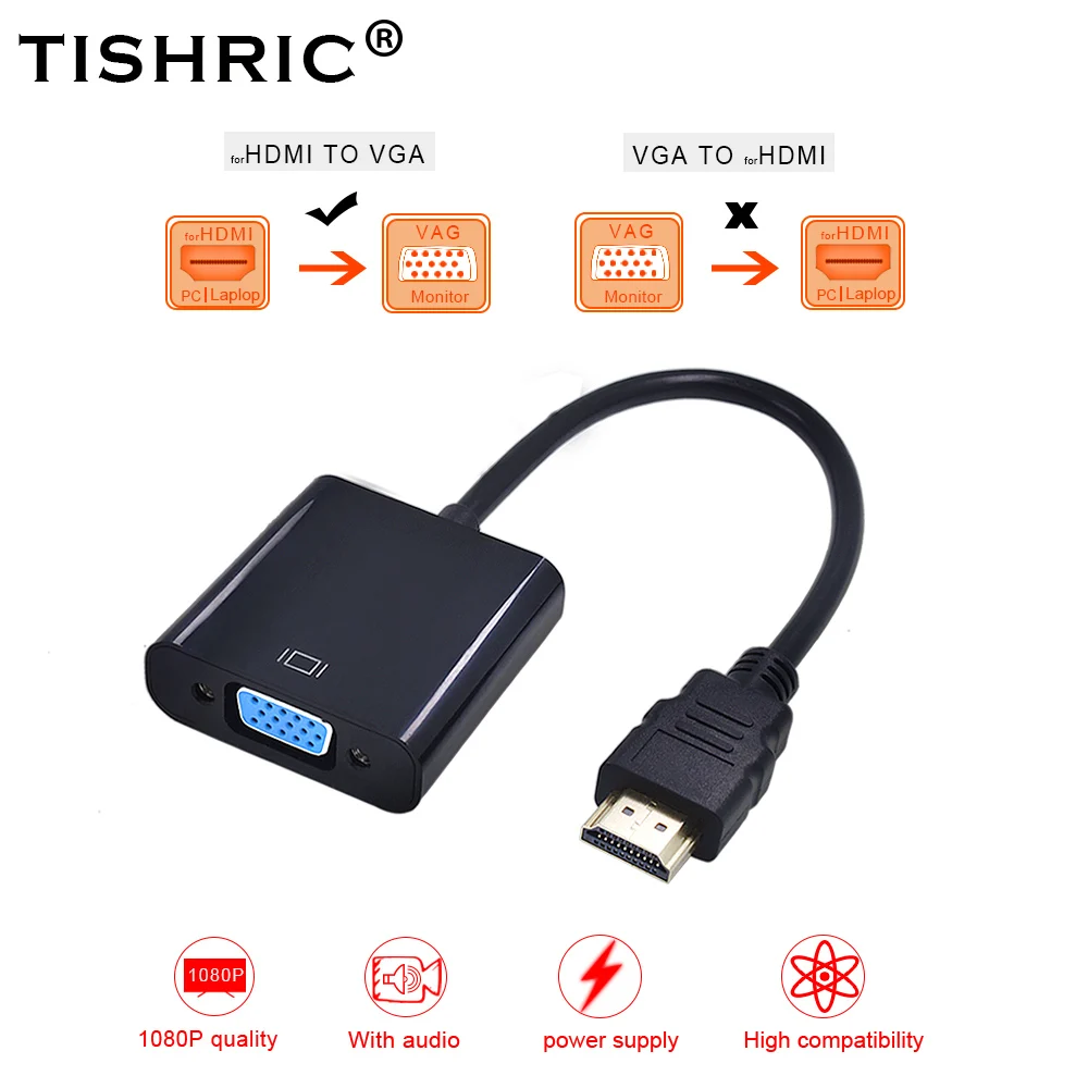 

10 шт. TISHRIC HD 1080P HDMI-совместимый адаптер VGA папа-мама цифровой в аналоговый аудио конвертер для ПК ноутбука проектора