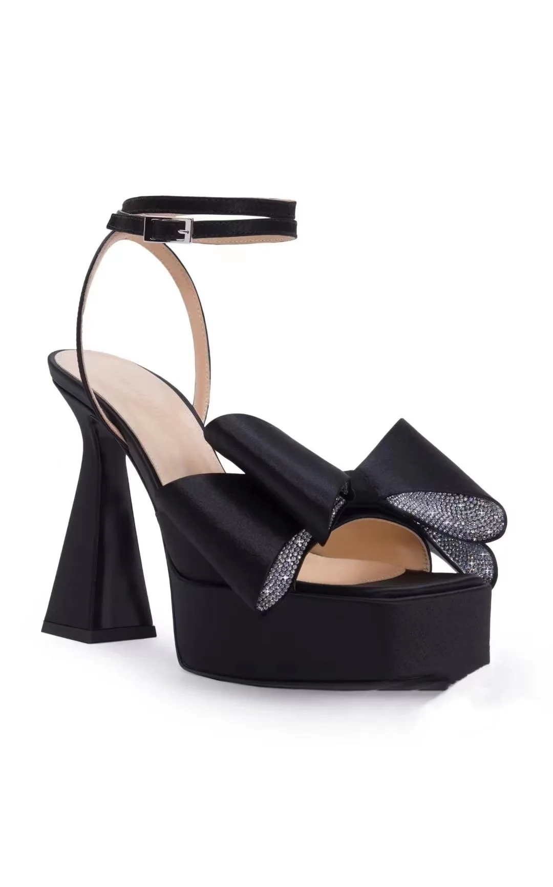 

Platform Sandals Bow Knot Ladies Shoes Satin Zapatos Mujer Elegantes Con Tacones Bajos Slingback Sandalias Designer Sapato