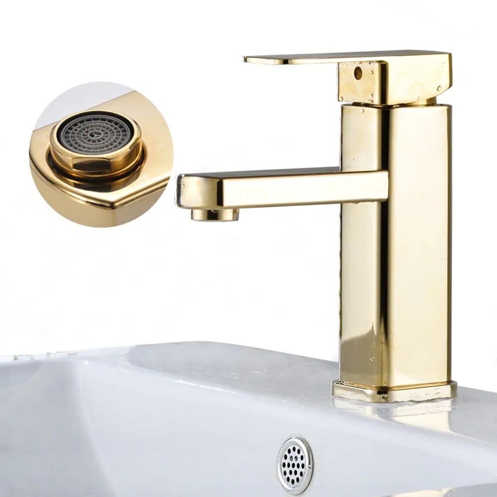 1PC Bathroom Basin Sink Tap Mixer Brushed Gold Stainless Steel Deck Mounted Single Hole Hot And Cold Water Square Faucet
1PC Bathroom Basin Sink Tap Mixer Brushed Gold Stainless Steel Deck Mounted Single Hole Hot And Cold Water Square Faucet