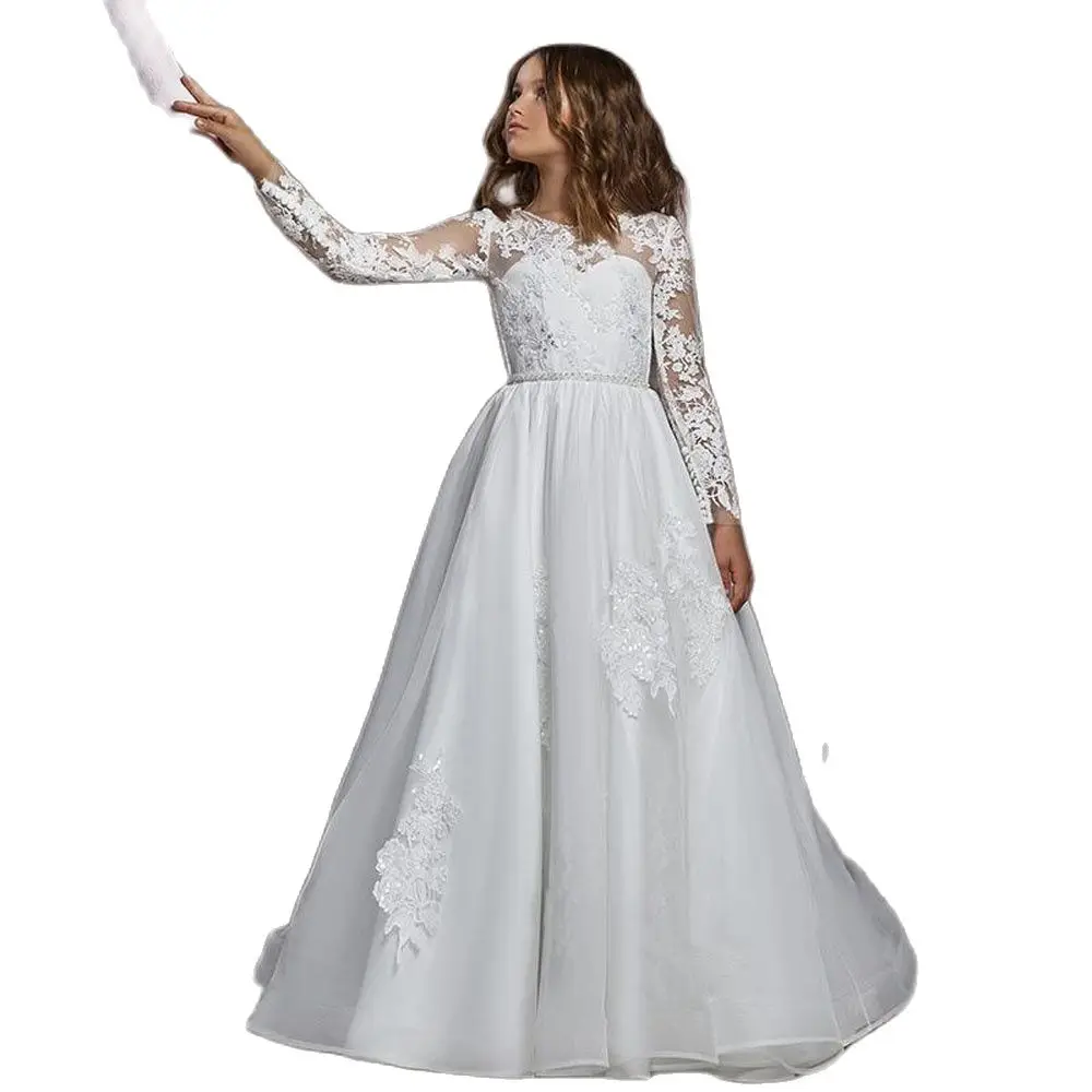 Stunning Long Sleeves Flower Girls Dresses For Weddings Appliques Lace Tulle Floor Length First Communion Dresses Junior Bridesm
Stunning Long Sleeves Flower Girls Dresses For Weddings Appliques Lace Tulle Floor Length First Communion Dresses Junior Bridesm