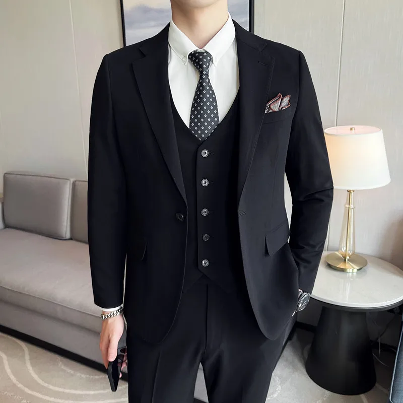 Fine high-end men's single and double-breasted (suit + waistcoat + trousers) wool stretch fabric groom handsome three-piece suit
Fine high-end men's single and double-breasted (suit + waistcoat + trousers) wool stretch fabric groom handsome three-piece suit