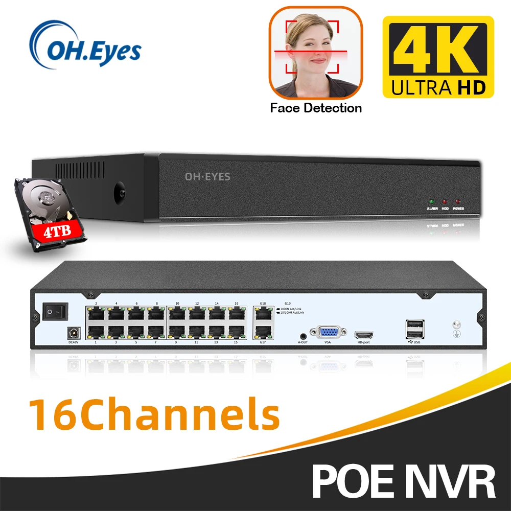 OH.EYES 4K NVR 16CH Ultra HD Face record&playback Network Video Recorder CCTV NVR H265/H.264 For IP Camera System
OH.EYES 4K NVR 16CH Ultra HD Face record&playback Network Video Recorder CCTV NVR H265/H.264 For IP Camera System