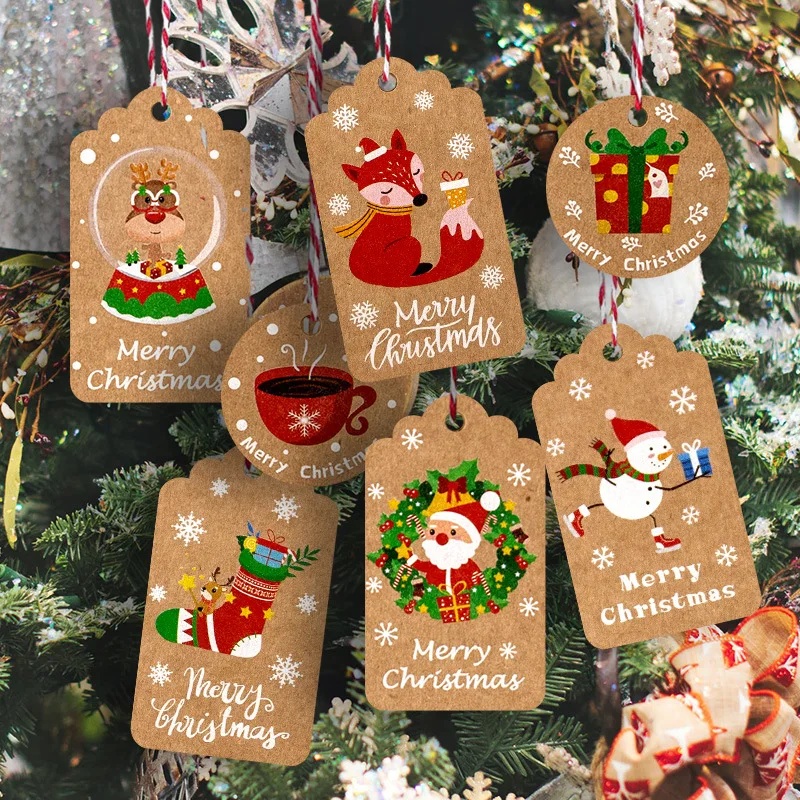 

48/50Pcs Merry Christmas Kraft Paper Tags DIY Handmade Gift Wrapping Paper Labels Santa Claus Hang Tag Kerst Decoratie 2023