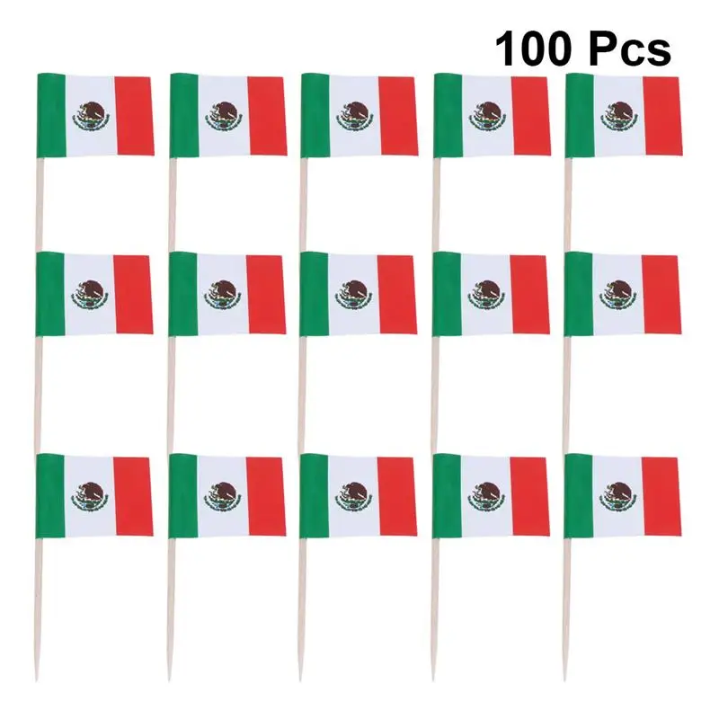 

100pcs Mexico Stick Flag Mexican Canada Brazil Cocktail Picks Party Decorative Mexican Toothpick Celebration National Flags