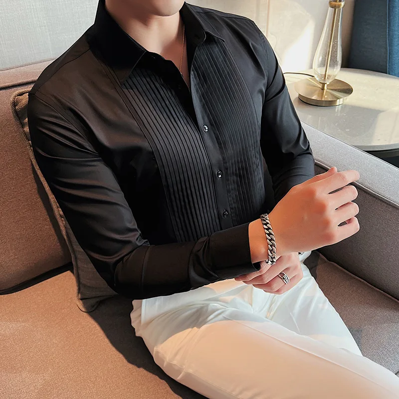 Men's Pleated Design Solid Color Shirt High-quality Business Formal Social Long Sleeve Shirt Slim-fit Groom Wedding Dress Shirts
Men's Pleated Design Solid Color Shirt High-quality Business Formal Social Long Sleeve Shirt Slim-fit Groom Wedding Dress Shirts