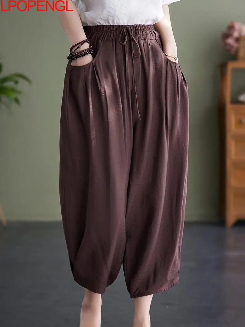 Summer Fashion Women Loose Casual Trousers New Women Elastic Waist Drawstring Pocket All-match Female Oversized Calf-length Pant
Summer Fashion Women Loose Casual Trousers New Women Elastic Waist Drawstring Pocket All-match Female Oversized Calf-length Pant