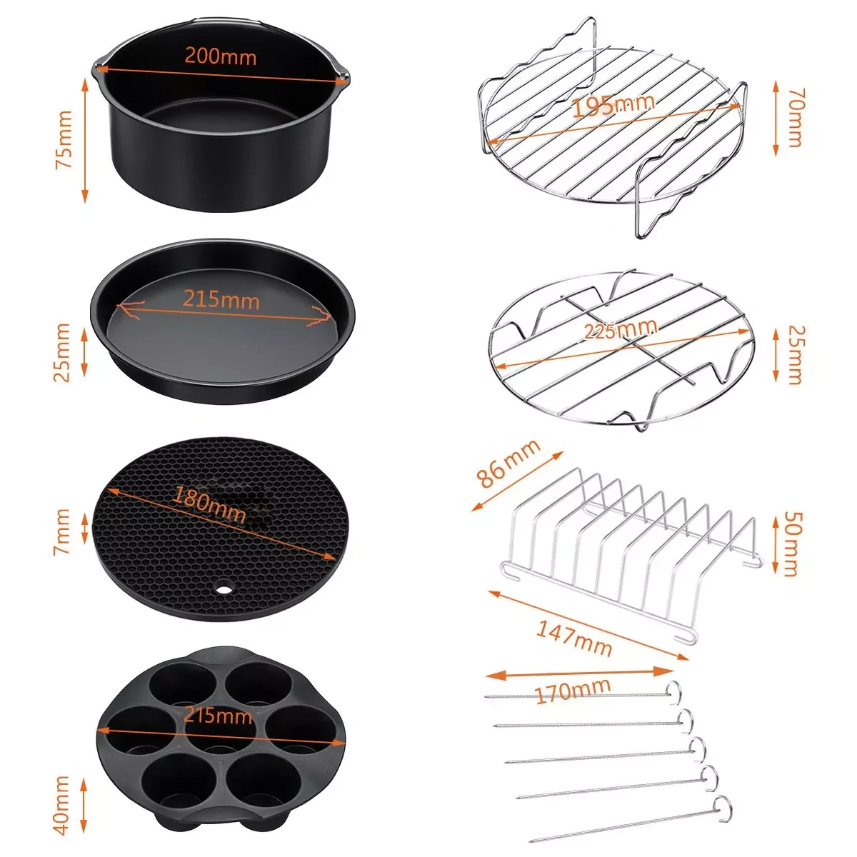 12pcs AirFryer Accessories 9 Inch Fit for Airfryer 5.2-6.8QT Baking Basket Pizza Plate Grill Pot Kitchen Cooking Tool for Party
12pcs AirFryer Accessories 9 Inch Fit for Airfryer 5.2-6.8QT Baking Basket Pizza Plate Grill Pot Kitchen Cooking Tool for Party