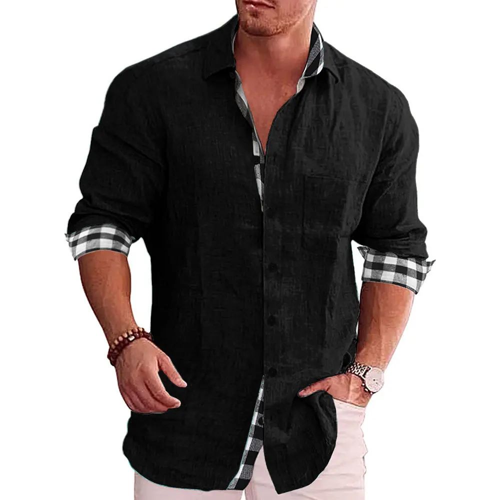 Men Shirts Long Sleeve Leisure Mens Clothing White Black Lapel Plaid Patchwork Casual Shirts Man Business Top Roupas Femininas
Men Shirts Long Sleeve Leisure Mens Clothing White Black Lapel Plaid Patchwork Casual Shirts Man Business Top Roupas Femininas