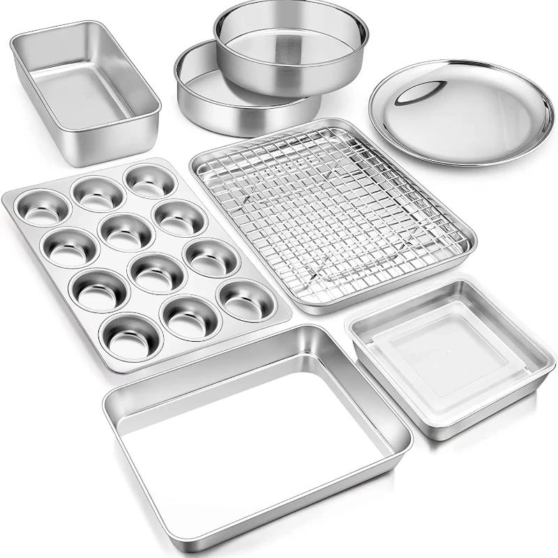 10 Piece Baking Pans Set, Stainless Steel Bakeware Set for Oven, Include Cake Pan/Baking Cookie Sheet/Pizza/Muffin/Loaf Pan, No
10 Piece Baking Pans Set, Stainless Steel Bakeware Set for Oven, Include Cake Pan/Baking Cookie Sheet/Pizza/Muffin/Loaf Pan, No