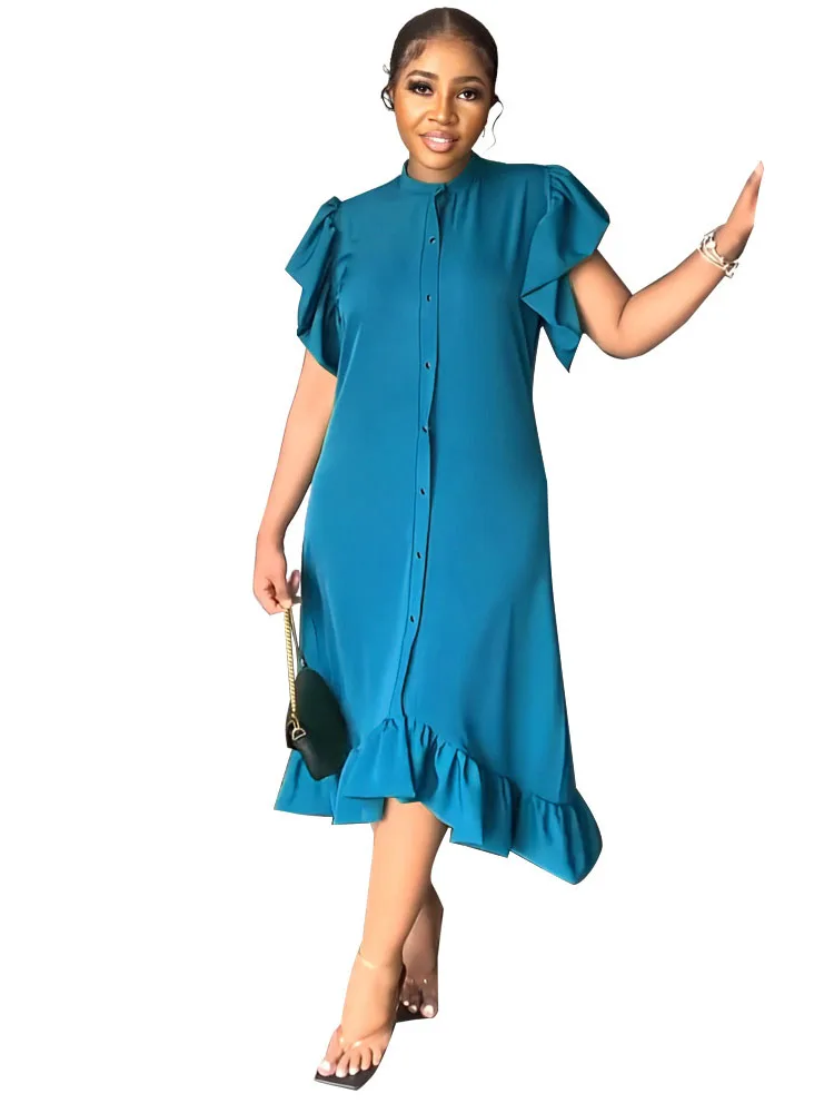 Dashiki Long African Dress Women Ruffle Sleeve Ruched Splice Robes Africa Clothing Summer Fashion Elegant African OL Shirt Dress
Dashiki Long African Dress Women Ruffle Sleeve Ruched Splice Robes Africa Clothing Summer Fashion Elegant African OL Shirt Dress