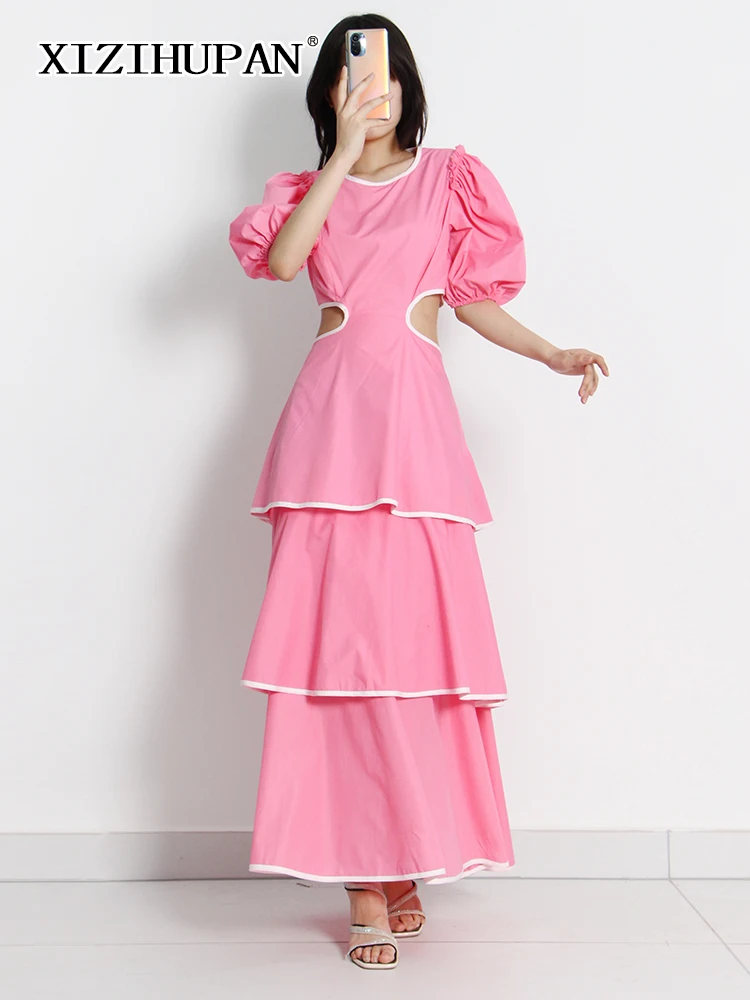 XIZIHUPAN Patchwork Colorblock Dress For Women O Neck Puff Sleeve Hollow Out High Waist Sexy Maxi Dresses Female 2022 Summer New 
XIZIHUPAN Patchwork Colorblock Dress For Women O Neck Puff Sleeve Hollow Out High Waist Sexy Maxi Dresses Female 2022 Summer New