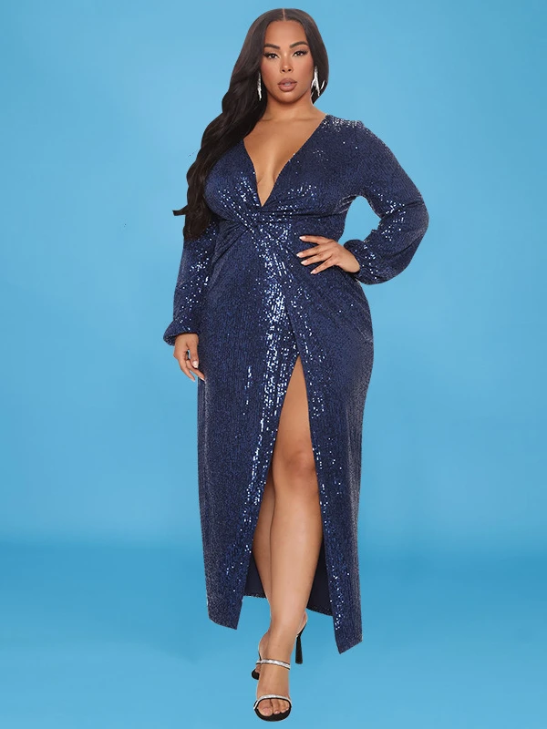 Plus size 5XL Sexy V Neck High Split Dresses Women Elegant Lady Shiny Sequin Long Evening Robes for Club Wear 2023 New Design
Plus size 5XL Sexy V Neck High Split Dresses Women Elegant Lady Shiny Sequin Long Evening Robes for Club Wear 2023 New Design