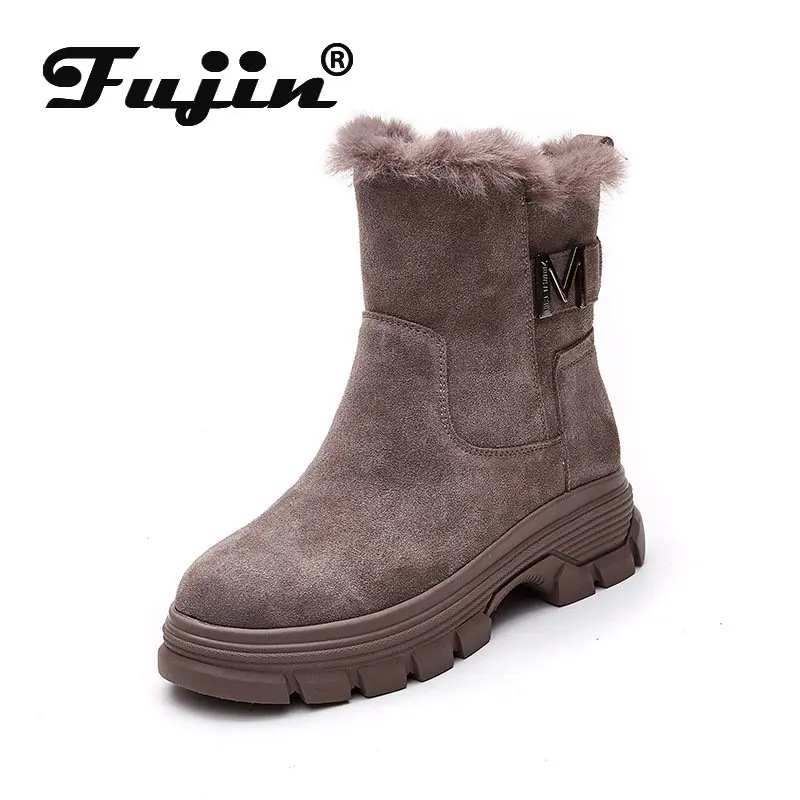 Fujin 7cm Cow Suede Leather Snow Ankle Mid Calf Booties Fur Plush Autumn Winter Platform Boots for Women Fashion Females Shoes
Fujin 7cm Cow Suede Leather Snow Ankle Mid Calf Booties Fur Plush Autumn Winter Platform Boots for Women Fashion Females Shoes