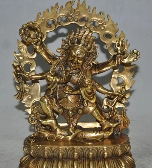 9 "Тибетский буддизм, бронзовый gilt 6 Arms Ваджра-Махакала god Buddha Статуэтка Ганеша
9 "Тибетский буддизм, бронзовый gilt 6 Arms Ваджра-Махакала god Buddha Статуэтка Ганеша