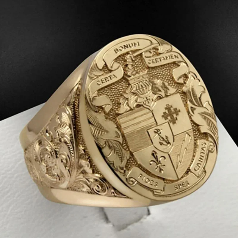 MFY Luxury Gold Plated Coat of Arms Sweet Signet Engraved Rings for Men Women Hip Hop Dance Party Court Style Ring Jewelry Gift
MFY Luxury Gold Plated Coat of Arms Sweet Signet Engraved Rings for Men Women Hip Hop Dance Party Court Style Ring Jewelry Gift