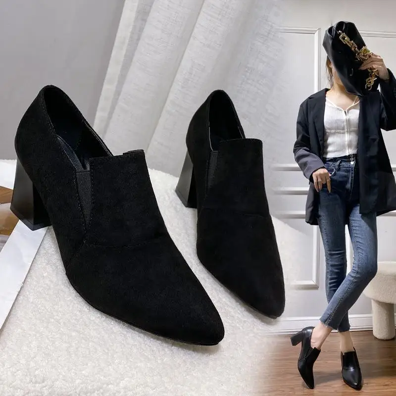 Женские туфли на высоком каблуке, новая весенне-Осенняя обувь на толстом каблуке, универсальные черные рабочие туфли с глубоким вырезом, женская обувь
Женские туфли на высоком каблуке, новая весенне-Осенняя обувь на толстом каблуке, универсальные черные рабочие туфли с глубоким вырезом, женская обувь