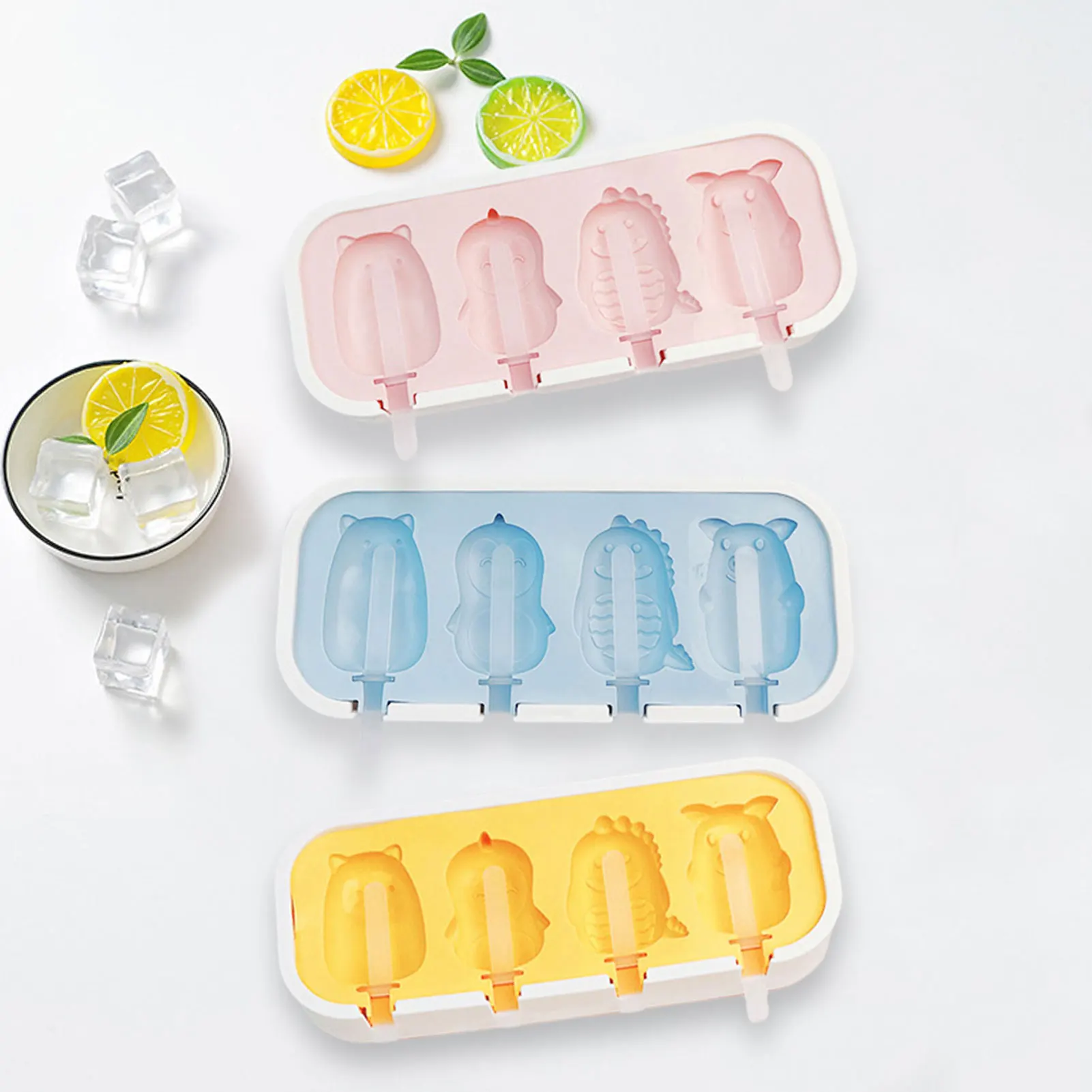 3pcs 4Cavities Silicone Fruit Popsicles Molds Cute Cartoon Animal Icepop Molds For Kids Homemade Ice Cream Icecube For Summer
3pcs 4Cavities Silicone Fruit Popsicles Molds Cute Cartoon Animal Icepop Molds For Kids Homemade Ice Cream Icecube For Summer