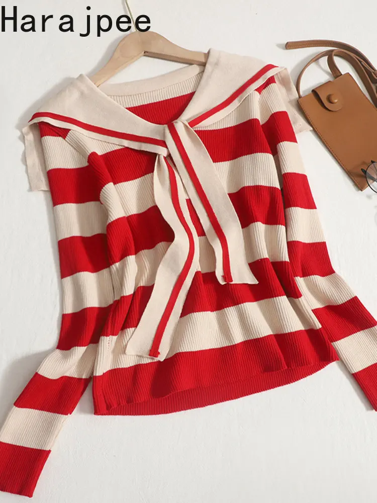 Harajpee Sailor Collar Striped Long Sleeves Thick Knitted Pullovers Women New Autumn Winter All-Match Korean Fashion Casual Top
Harajpee Sailor Collar Striped Long Sleeves Thick Knitted Pullovers Women New Autumn Winter All-Match Korean Fashion Casual Top
