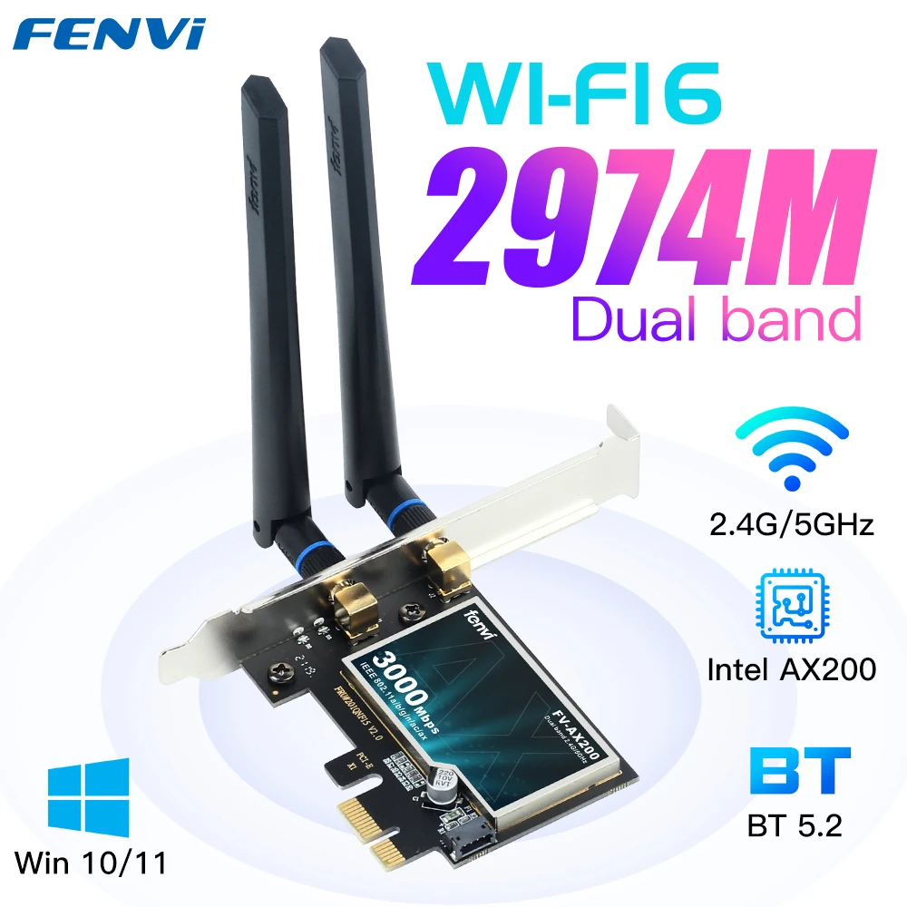 Wi-Fi 6 Intel AX200 3000Mbps беспроводной PCIe адаптер для рабочего стола двухдиапазонный 2 4G/5Ghz