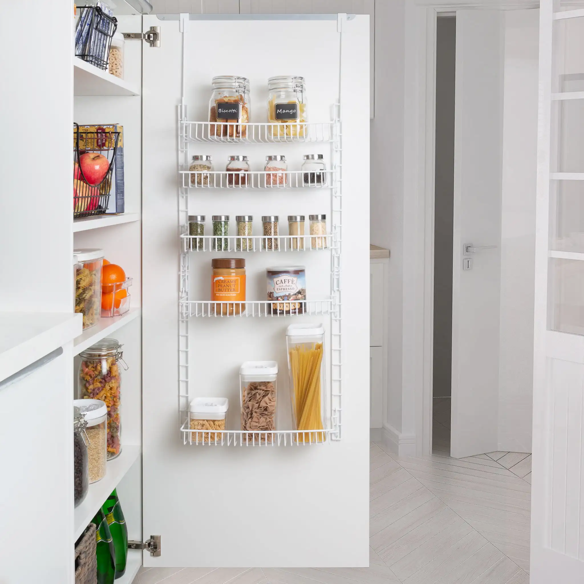 the Door Adjustable Pantry Organizer Rack w/ 5 Adjustable Shelves - Steel Metal - White
the Door Adjustable Pantry Organizer Rack w/ 5 Adjustable Shelves - Steel Metal - White