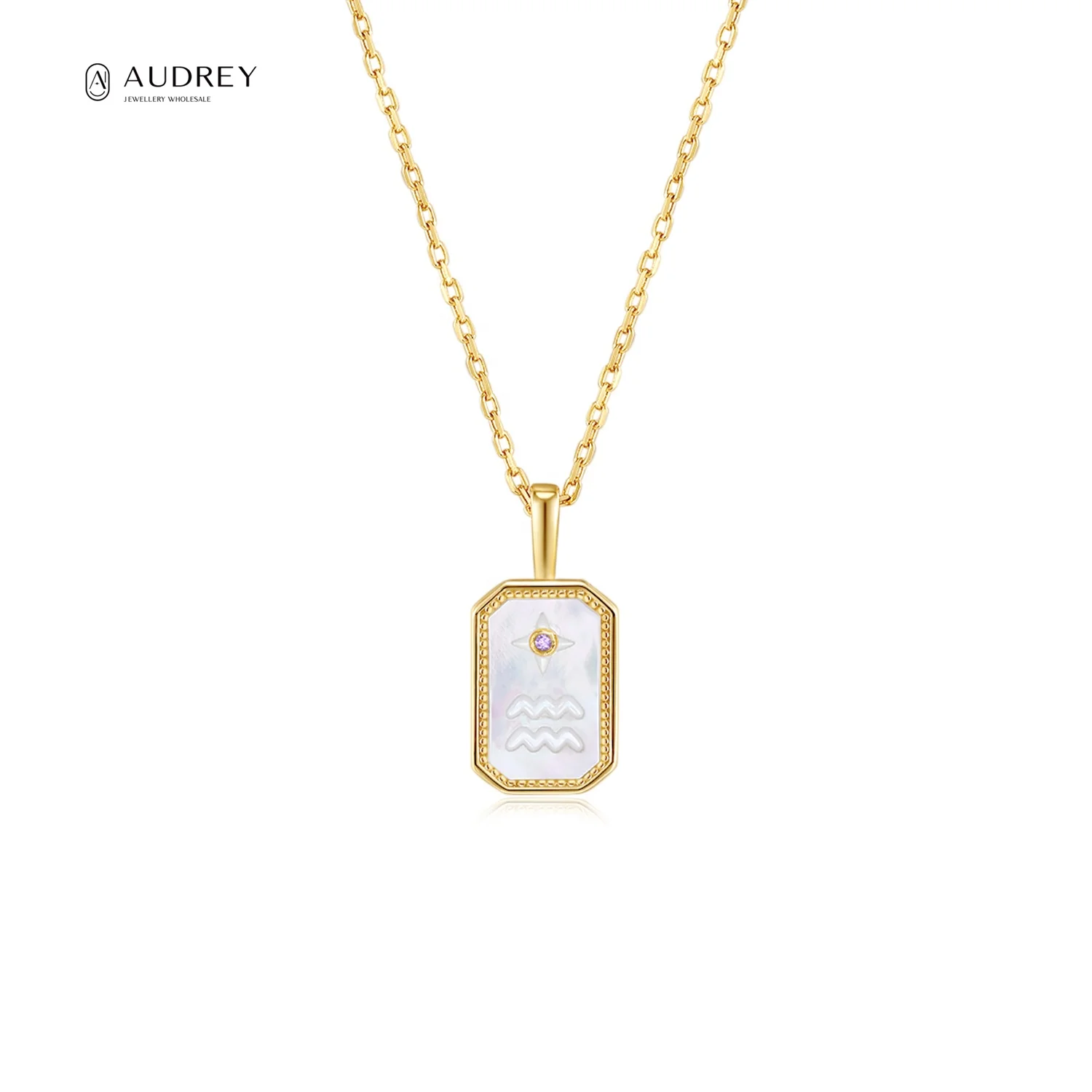 Audrey Fine Jewellery Supplier Tarnish Free Jewelry 14K Gold Plated Silver Sterling Jewelry Zodiac Aquarius Necklace
Audrey Fine Jewellery Supplier Tarnish Free Jewelry 14K Gold Plated Silver Sterling Jewelry Zodiac Aquarius Necklace