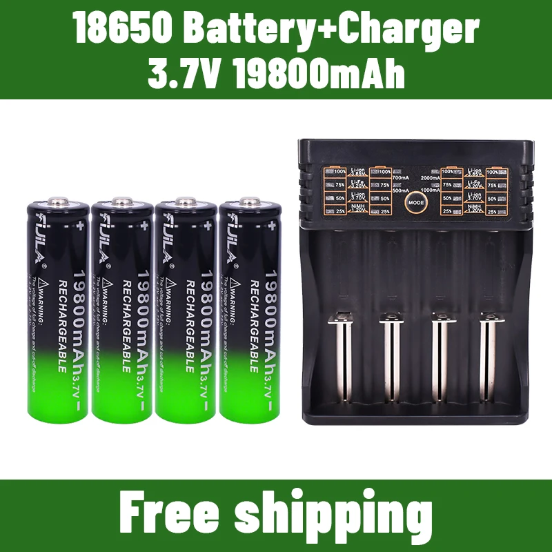 3.7V 19800mAh 18650 Battery + 4-Slot Charger For LED Flashlight Radio Electric Fan Rechargeable Replacement Batteria
3.7V 19800mAh 18650 Battery + 4-Slot Charger For LED Flashlight Radio Electric Fan Rechargeable Replacement Batteria