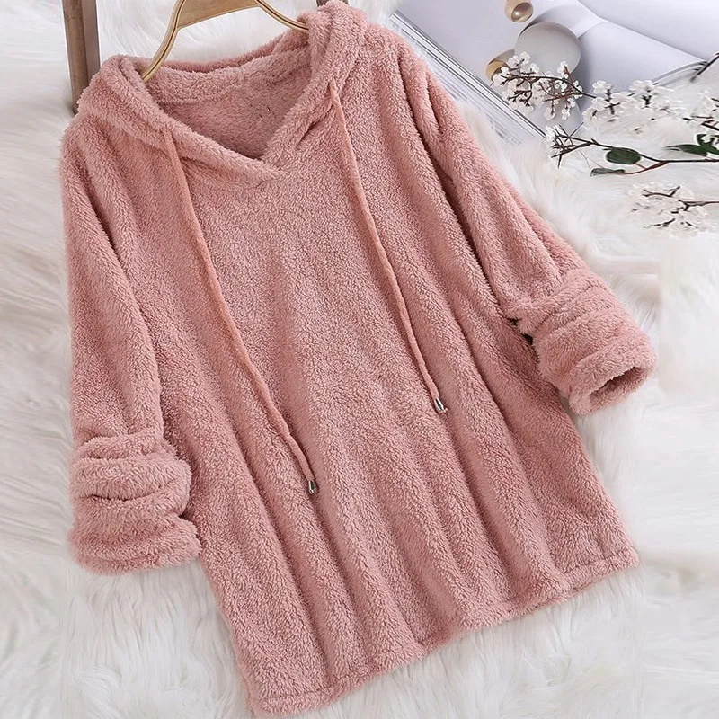 Women Long Sleeve Plush Hoodies Lady 2023 Warm Solid Fluffy Hoody Flannel Pullover Pajama Loose Hooded Sweatshirts Top New
Women Long Sleeve Plush Hoodies Lady 2023 Warm Solid Fluffy Hoody Flannel Pullover Pajama Loose Hooded Sweatshirts Top New