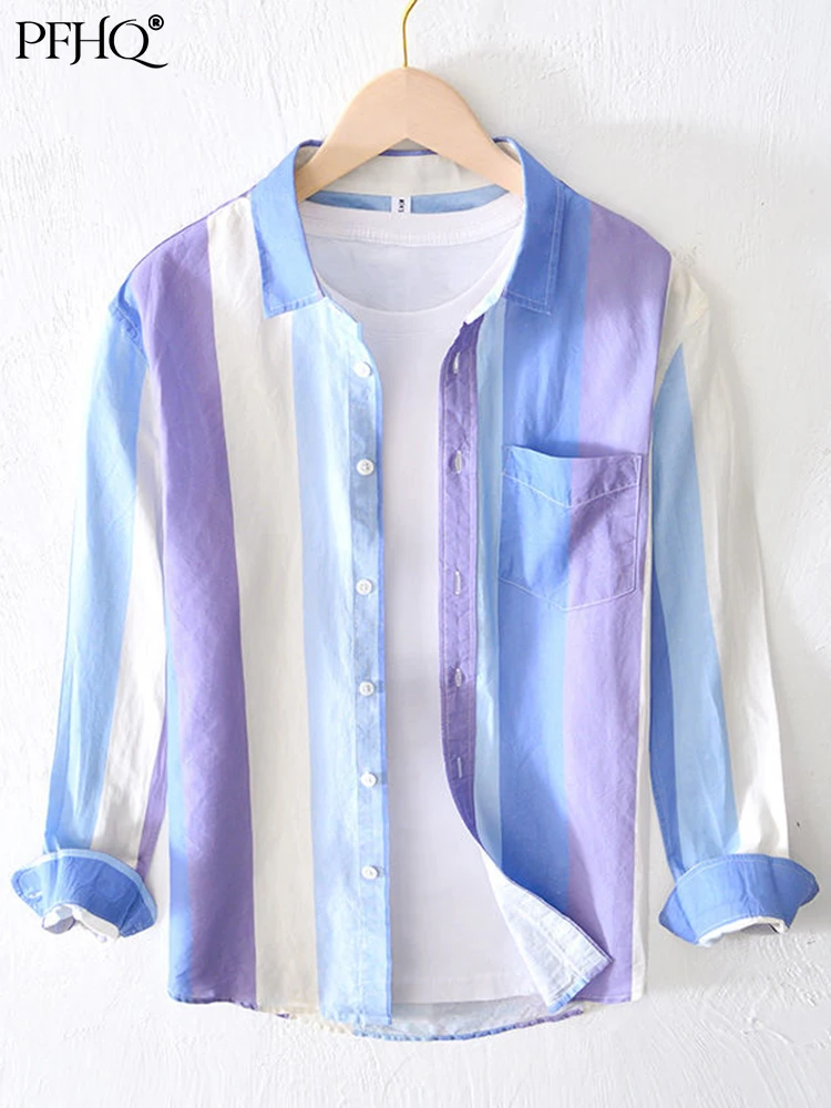 PFHQ 2022 Summer Stripe Men's Long Sleeve Blouses Contrast Color Casual Youth Fashion Cotton Linen Social Male Shirt 21Q1048
PFHQ 2022 Summer Stripe Men's Long Sleeve Blouses Contrast Color Casual Youth Fashion Cotton Linen Social Male Shirt 21Q1048