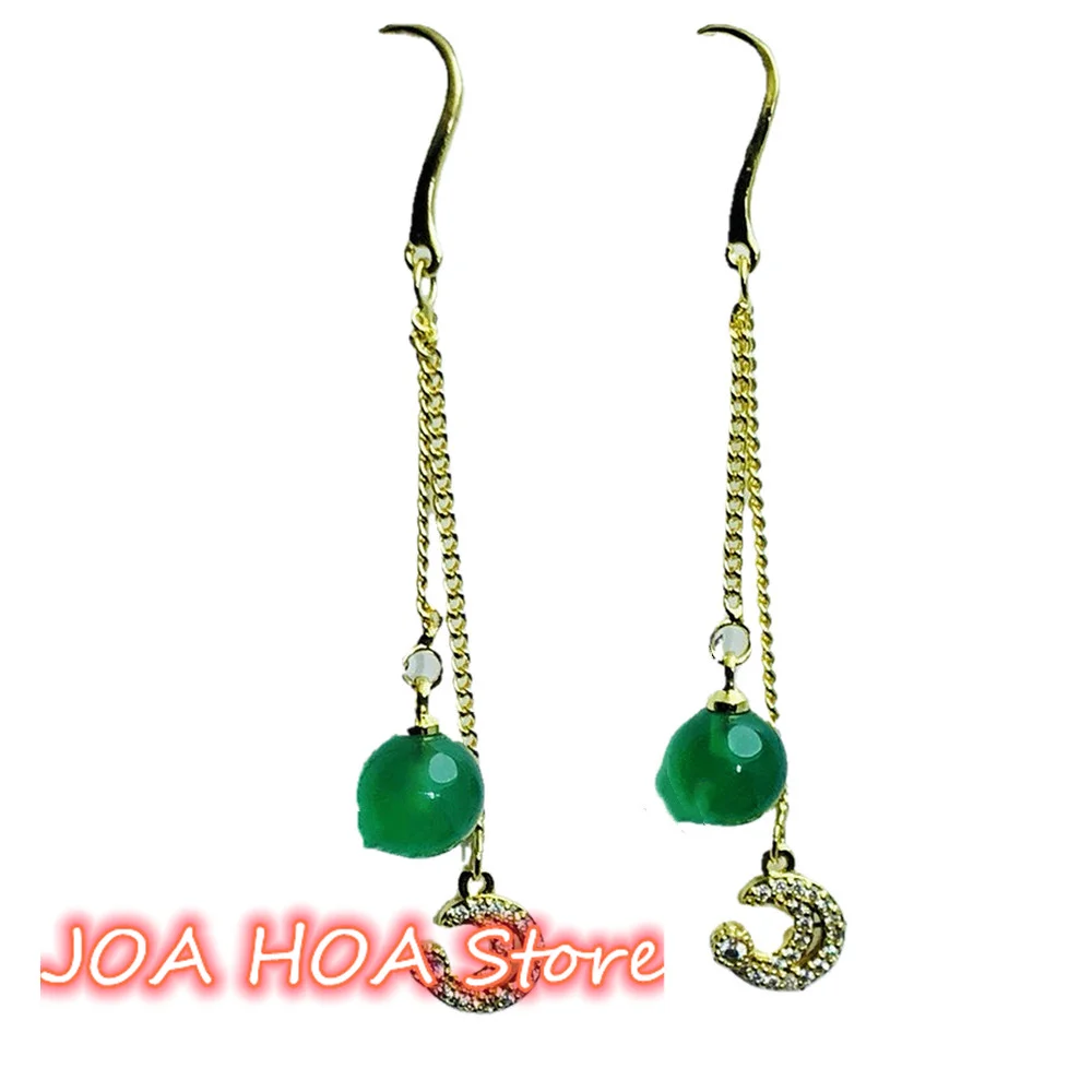 Fine Jewelry Long Chain Green Jade Bead Eardrop 925 Silver Gold-plated Inlaid Chalcedony Agate Earrings Ear Accessories
Fine Jewelry Long Chain Green Jade Bead Eardrop 925 Silver Gold-plated Inlaid Chalcedony Agate Earrings Ear Accessories