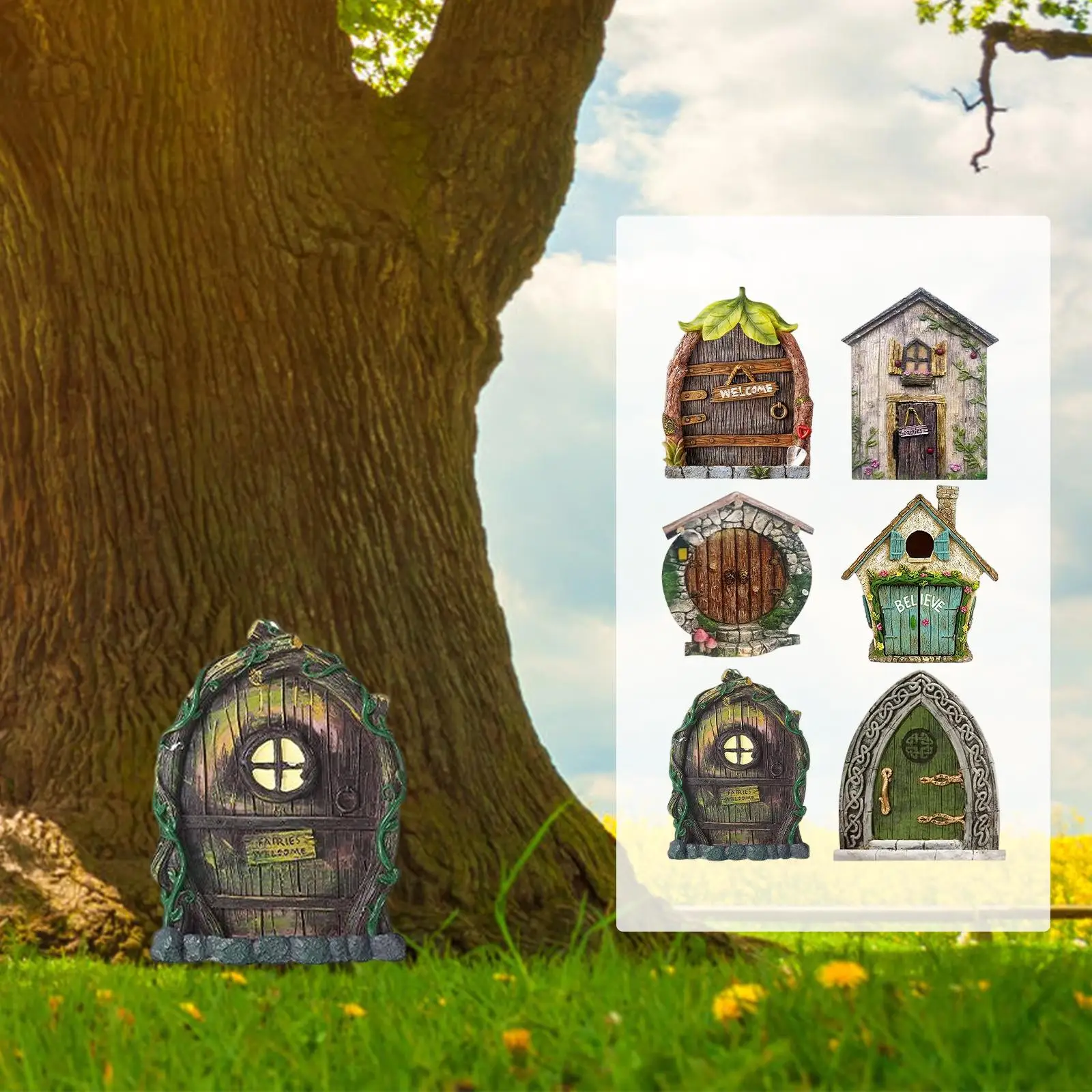 

6 Pieces Miniature Fairy Tale Door Decoration Gifts DIY Project Wood Tree Faces