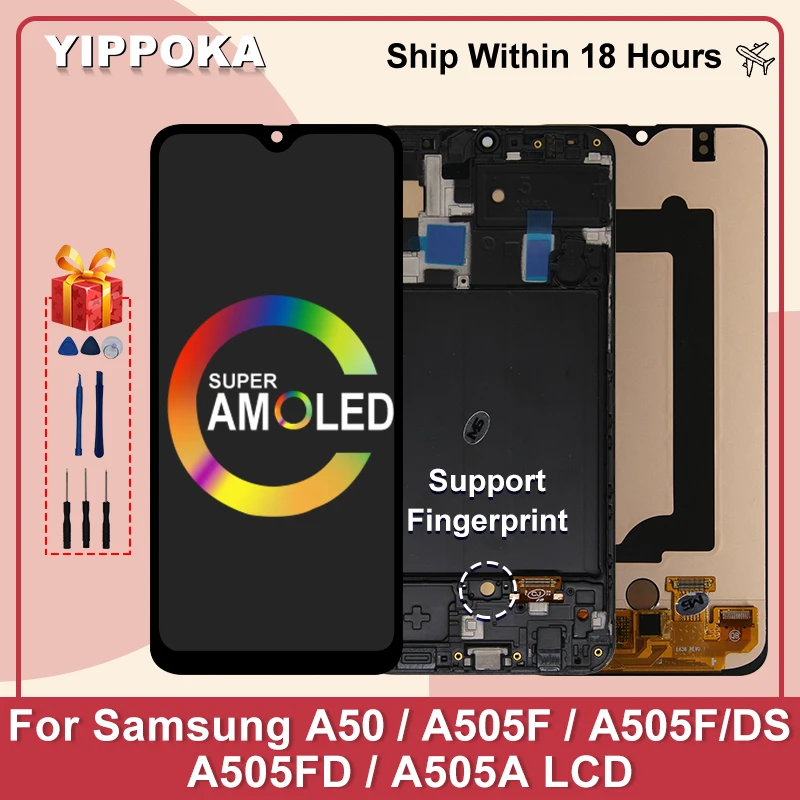 ЖК-дисплей AMOLED 6,4 дюйма для Samsung Galaxy A50, сенсорный экран с цифровым преобразователем для Samsung SM-A505F/DS, сменная деталь ЖК-дисплея
ЖК-дисплей AMOLED 6,4 дюйма для Samsung Galaxy A50, сенсорный экран с цифровым преобразователем для Samsung SM-A505F/DS, сменная деталь ЖК-дисплея