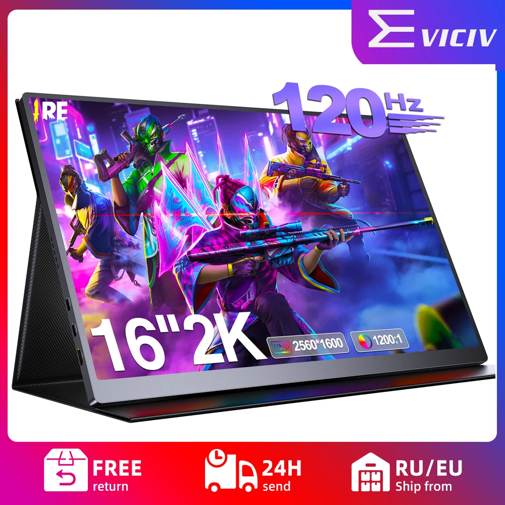 

Портативный игровой монитор EVICIV 2K, 120 Гц, 16 дюймов, 2560x1600, QHD, монитор для ноутбука, HDR, IPS, матовый компьютерный дисплей со смарт-крышкой VESA, внешний второй экран для игрового коммутатора Xbox PS4/5