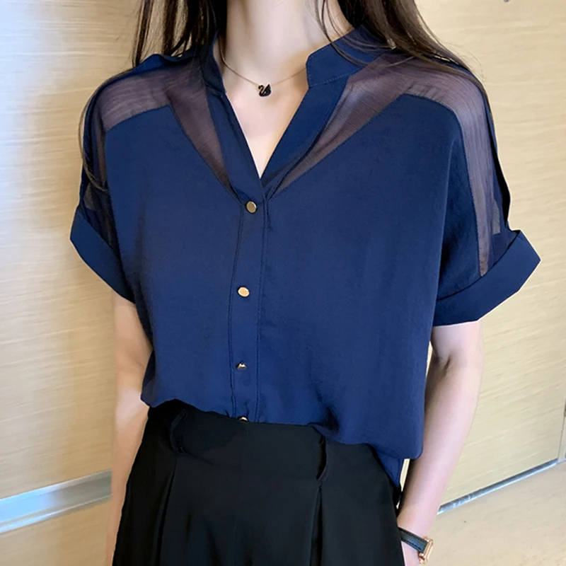 V Neck White Chiffon Shirt Women Clothing Short Sleeve Mesh Patchwork Tops Blusas Mujer De Moda 2022 Summer Office Ladies Blouse
V Neck White Chiffon Shirt Women Clothing Short Sleeve Mesh Patchwork Tops Blusas Mujer De Moda 2022 Summer Office Ladies Blouse