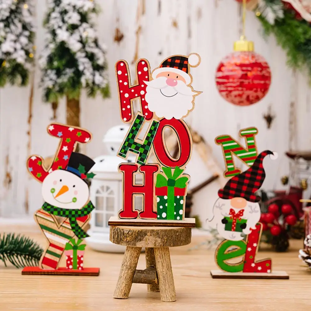 

Santa Claus Wood Decoration Festive Holiday Table Decor Charming Santa Claus Snowman Gnome Wood Ornaments Colorful Letters