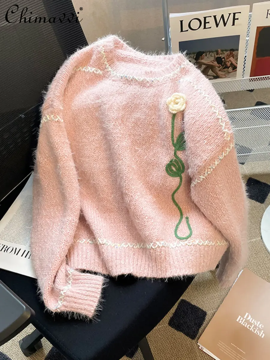Pink Sweet Flowers Pullover Women's 2022 Winter Clothes New Loose Fashion Design Long Sleeve Round Neck Knitting Tops All-match
Pink Sweet Flowers Pullover Women's 2022 Winter Clothes New Loose Fashion Design Long Sleeve Round Neck Knitting Tops All-match