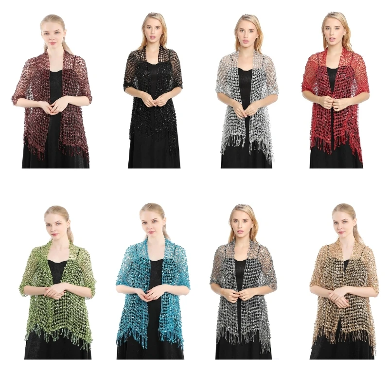 Woman Tassels Trim Sheer Shawl for Wedding Church Summer Travel Breathable Shawl with Sequins Hot Weather Supplies M6CD
Woman Tassels Trim Sheer Shawl for Wedding Church Summer Travel Breathable Shawl with Sequins Hot Weather Supplies M6CD