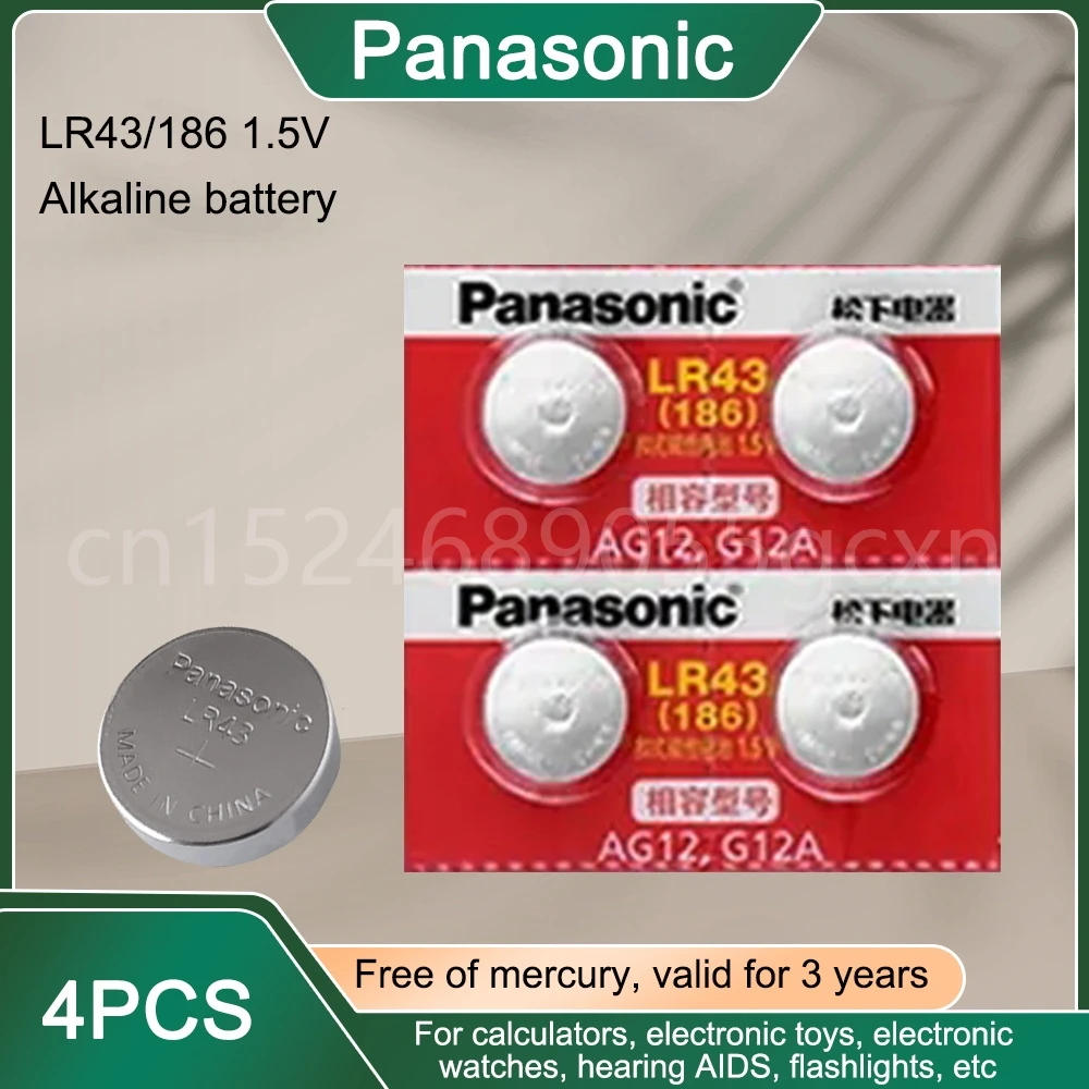 

Батарейки Panasonic 1,5 в AG12 LR43 SR43 186 386 LR1142 AG 12 кнопочные, SR43W SR1142, для монет, часов, игрушек, батарея дистанционного управления, 4 шт.