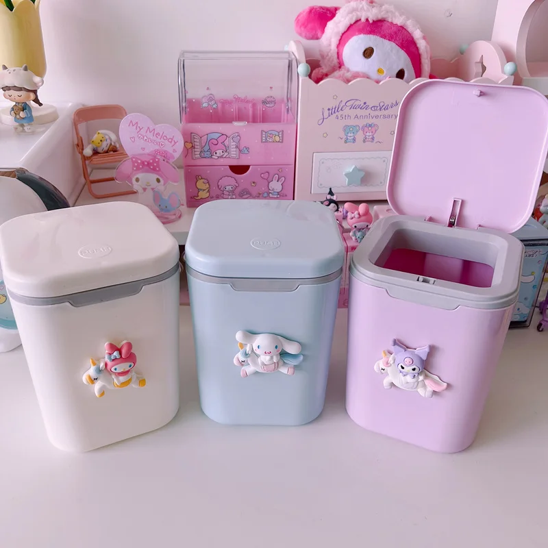 

Kawaii Sanrioed аниме мультфильм серия mymelody Kuromi Cinnamoroll милые модные пластиковые маленькие мусорные баки коробка для хранения мелочей