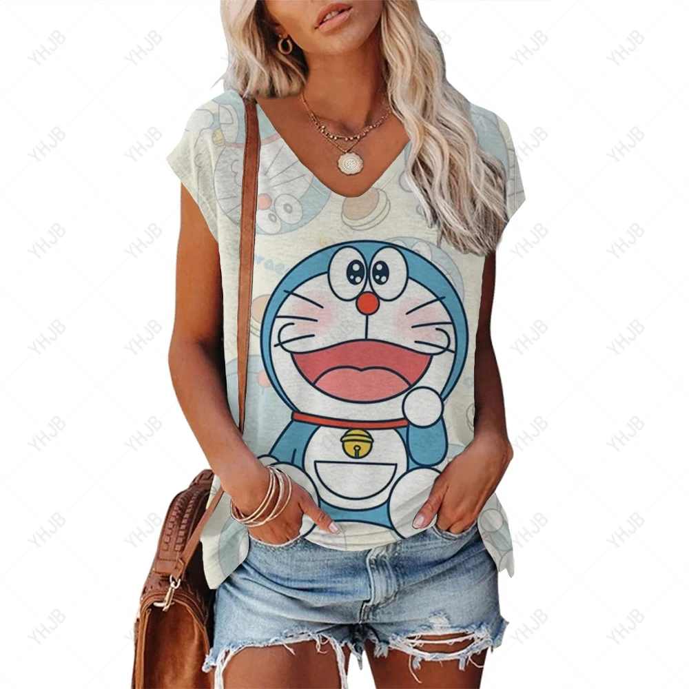 Женская летняя футболка с принтом Doraemon, Повседневная Блузка с V-образным вырезом, женские пуловеры оверсайз, Минималистичная Одежда для девочек
Женская летняя футболка с принтом Doraemon, Повседневная Блузка с V-образным вырезом, женские пуловеры оверсайз, Минималистичная Одежда для девочек