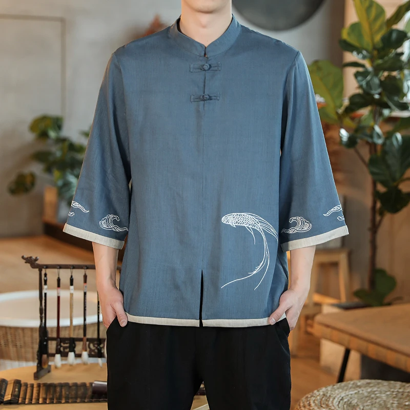Chinese Style Button Linen T-Shirt Mens Summer Short-Sleeved Tang Shirt Loose Large Size T-Shirt Japanese Kimono Men New
Chinese Style Button Linen T-Shirt Mens Summer Short-Sleeved Tang Shirt Loose Large Size T-Shirt Japanese Kimono Men New