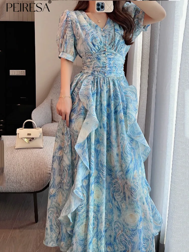 PEIRESA Irregular Ruffles V Neck Rhinestone Summer Dress Women New In Print Puff Sleeve Slim Waist Chiffon Midi Dresses Vestidos
PEIRESA Irregular Ruffles V Neck Rhinestone Summer Dress Women New In Print Puff Sleeve Slim Waist Chiffon Midi Dresses Vestidos