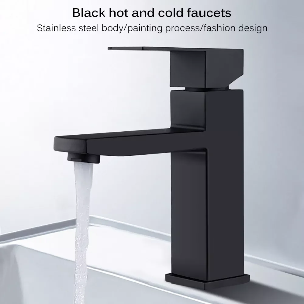 Bathroom Basin Faucet Stainless Steel Fashion Black Copper Bottom Square Single Hole Baking Paint Cold Hot Sink Taps
Bathroom Basin Faucet Stainless Steel Fashion Black Copper Bottom Square Single Hole Baking Paint Cold Hot Sink Taps