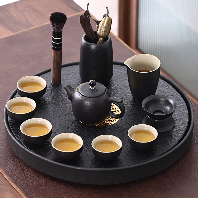 

Kung Fu Complete Tea Tray Drainage Large Vintage Rectangular Wooden Tray Luxury Gongfu Bandejas De Madera Wooden Tray Decor