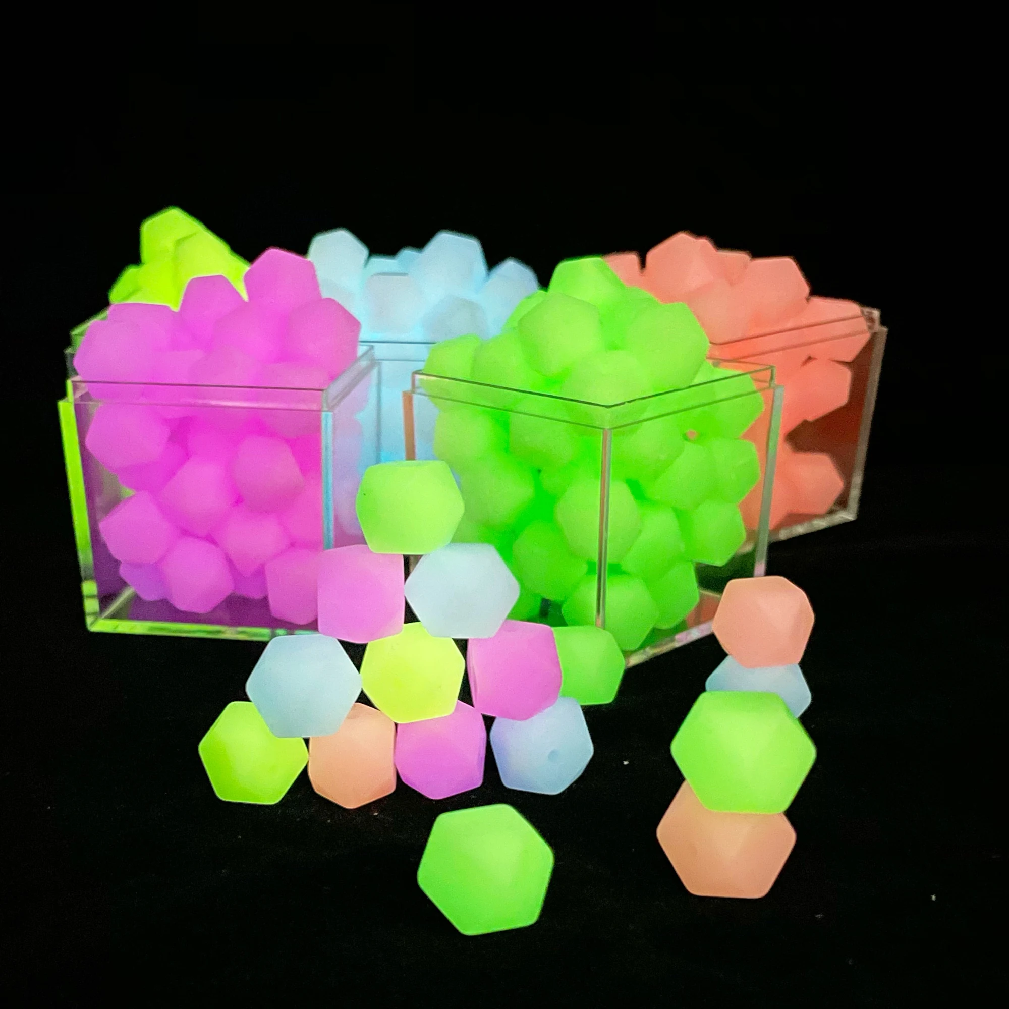 

20pcs 13mm Mini Hexagon Luminous Beads Glow In The Dark BPA Free Silicone Loose Marking DIY Chewable Colorful For Kids