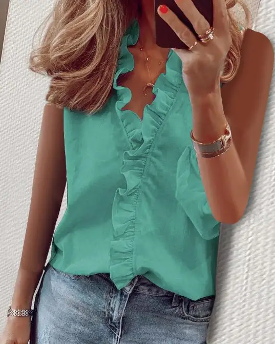 Women's Ruffled Tank Top Summer Shirt 2023 New Fashion Solid Color Sleeveless Button Design Female Casual Daily Pullover Top Y2K
Women's Ruffled Tank Top Summer Shirt 2023 New Fashion Solid Color Sleeveless Button Design Female Casual Daily Pullover Top Y2K